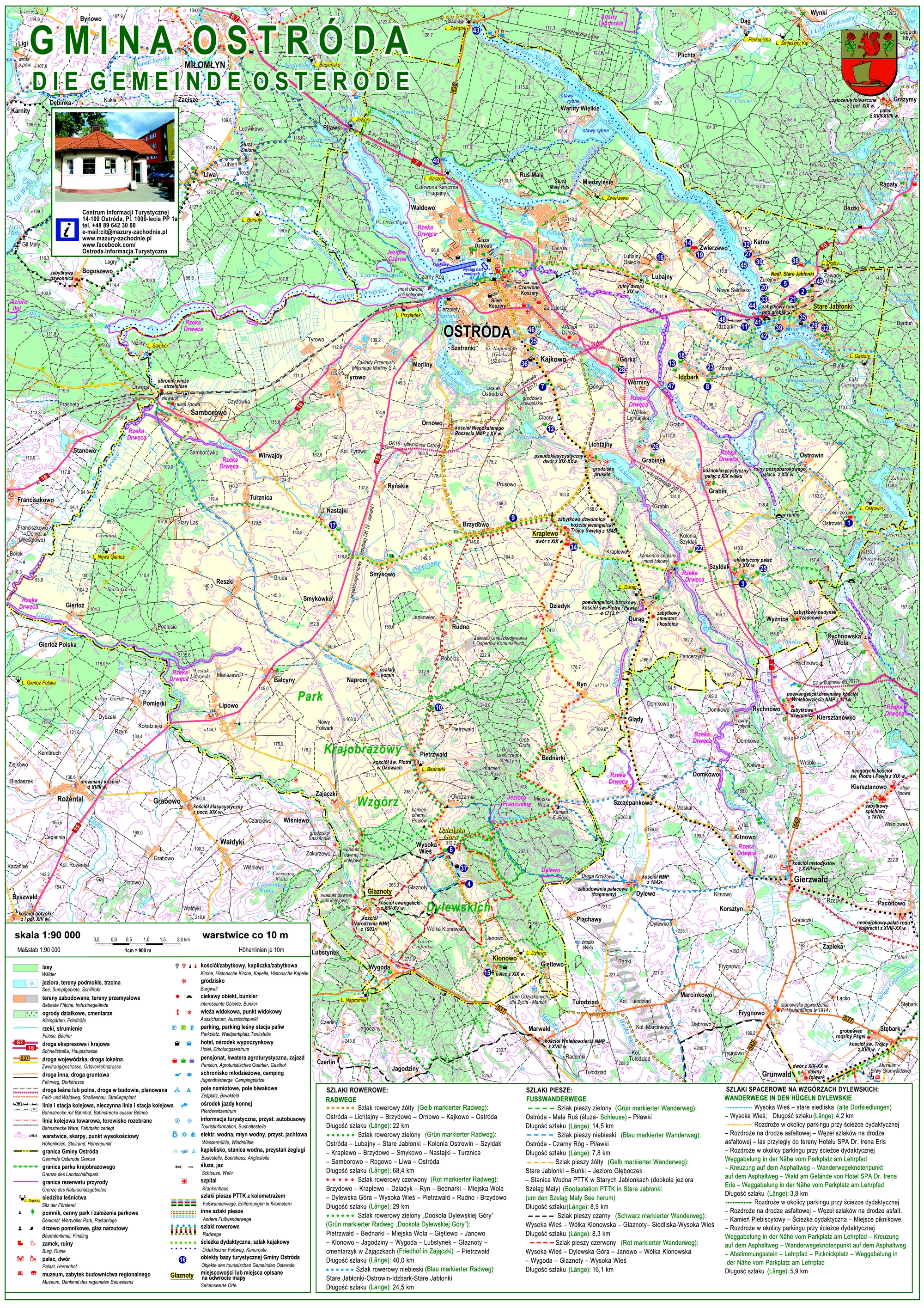 Mapa gminy Ostróda w skali 1 do 90000